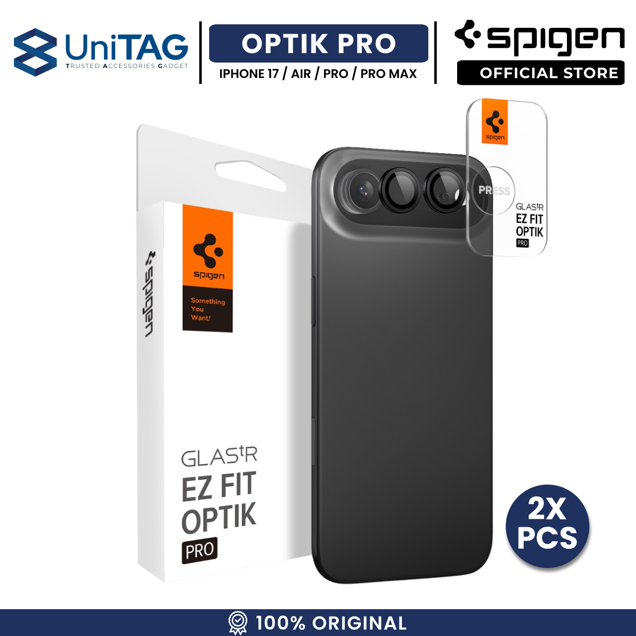 Spigen iPhone 17 Pro Max / 17 Pro / 16 Pro Max / 16 Pro / 15 Pro / 15 Pro Max / 14 Pro / 14 Pro Max Camera Lens Protector Camera Ring with Tray 2 Pack GlastR EZ Fit Optik Pro - Black AGL05205