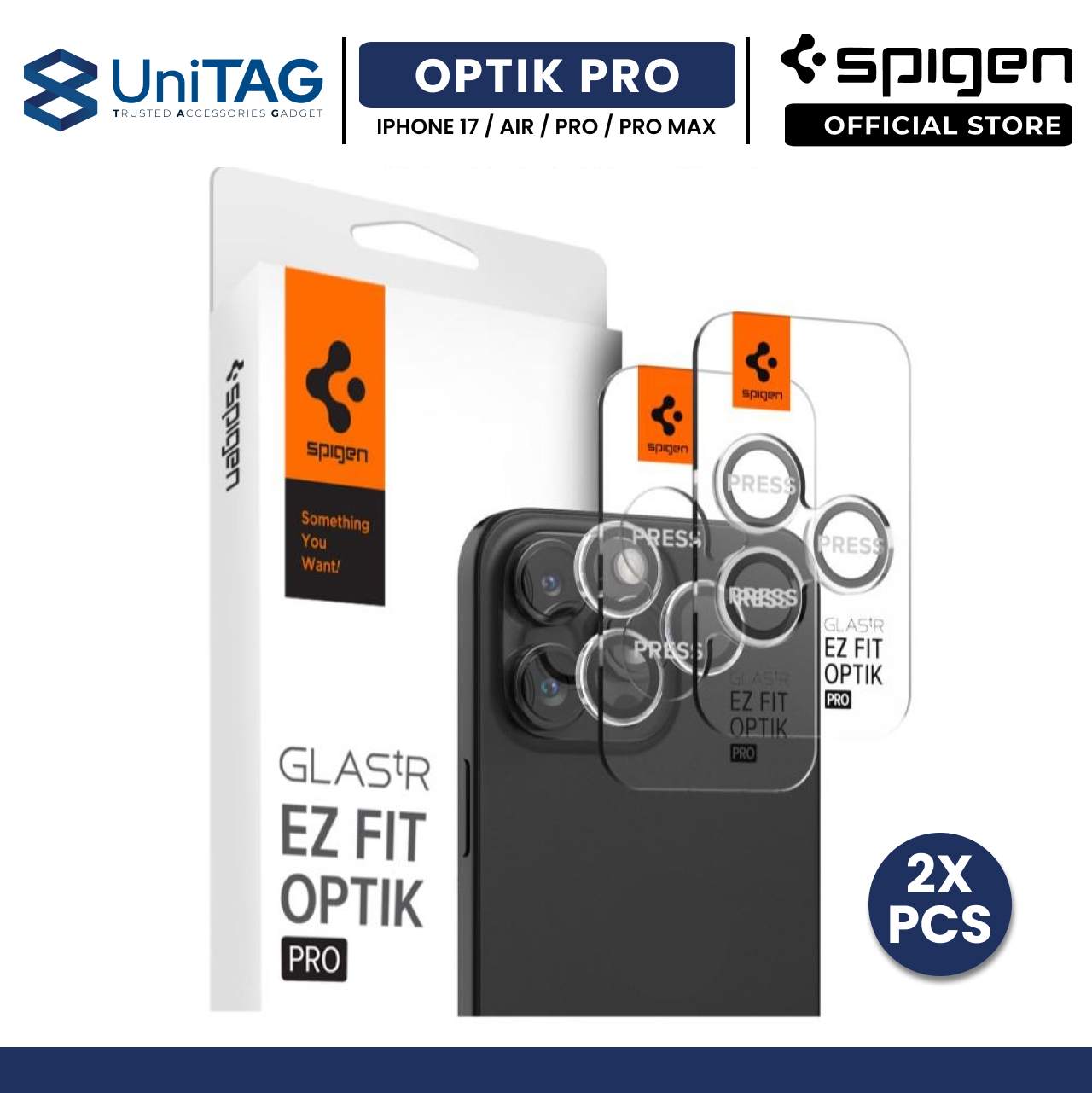 Spigen iPhone 17 Pro Max / 17 Pro / 16 Pro Max / 16 Pro / 15 Pro / 15 Pro Max / 14 Pro / 14 Pro Max Camera Lens Protector Camera Ring with Tray 2 Pack GlastR EZ Fit Optik Pro - Crystal Clear AGL06914
