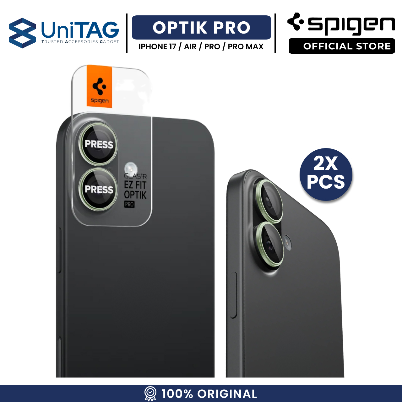 Spigen iPhone 17 / 16 Plus / 16 Camera Lens Protector Camera Ring with Tray 2 Pack GlastR EZ Fit Optik Pro - Green AGL10128