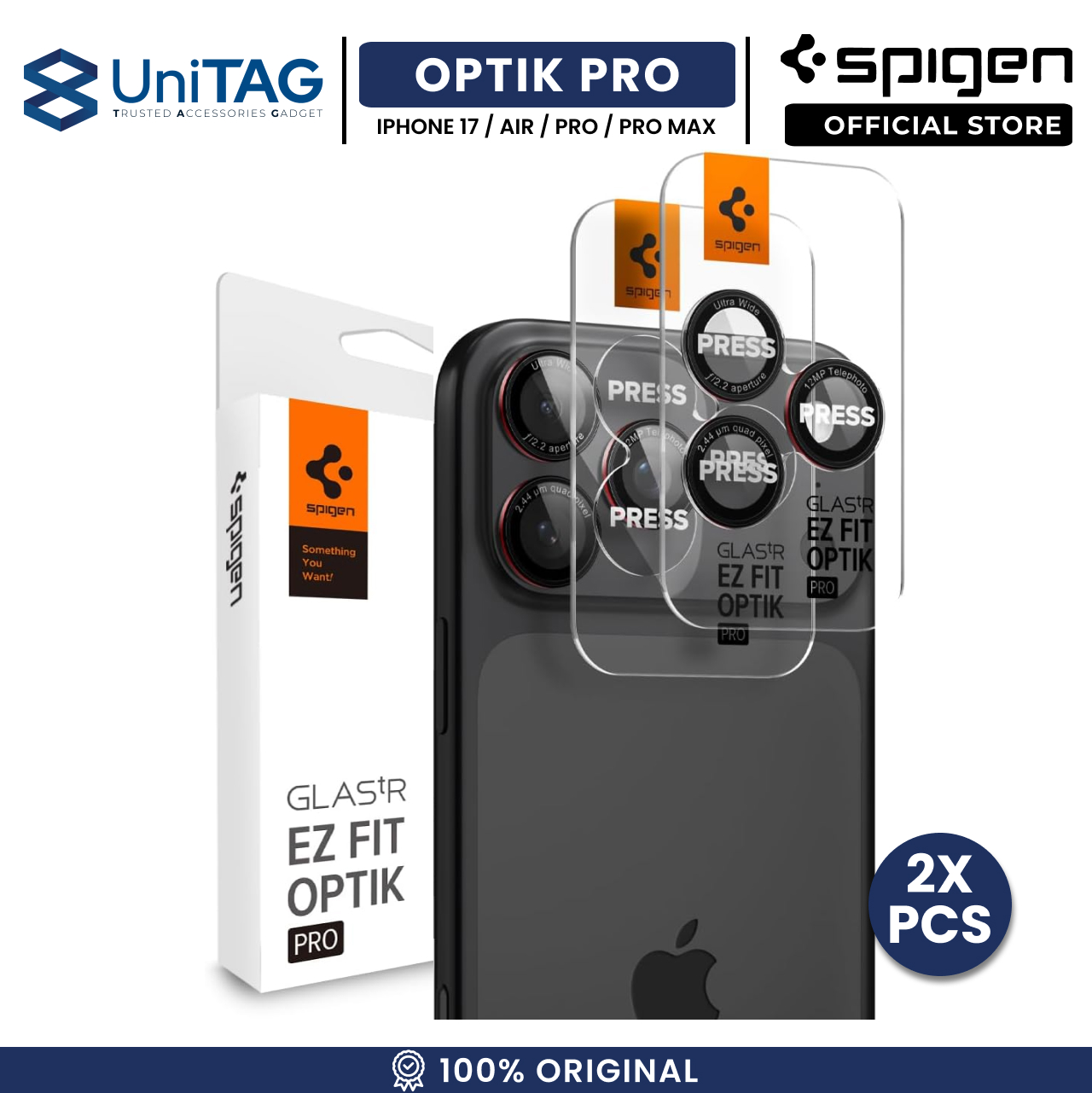 Spigen iPhone Air Camera Lens Protector Camera Ring with Tray 2 Pack GlastR EZ Fit Optik Pro - L-Series AGL09864