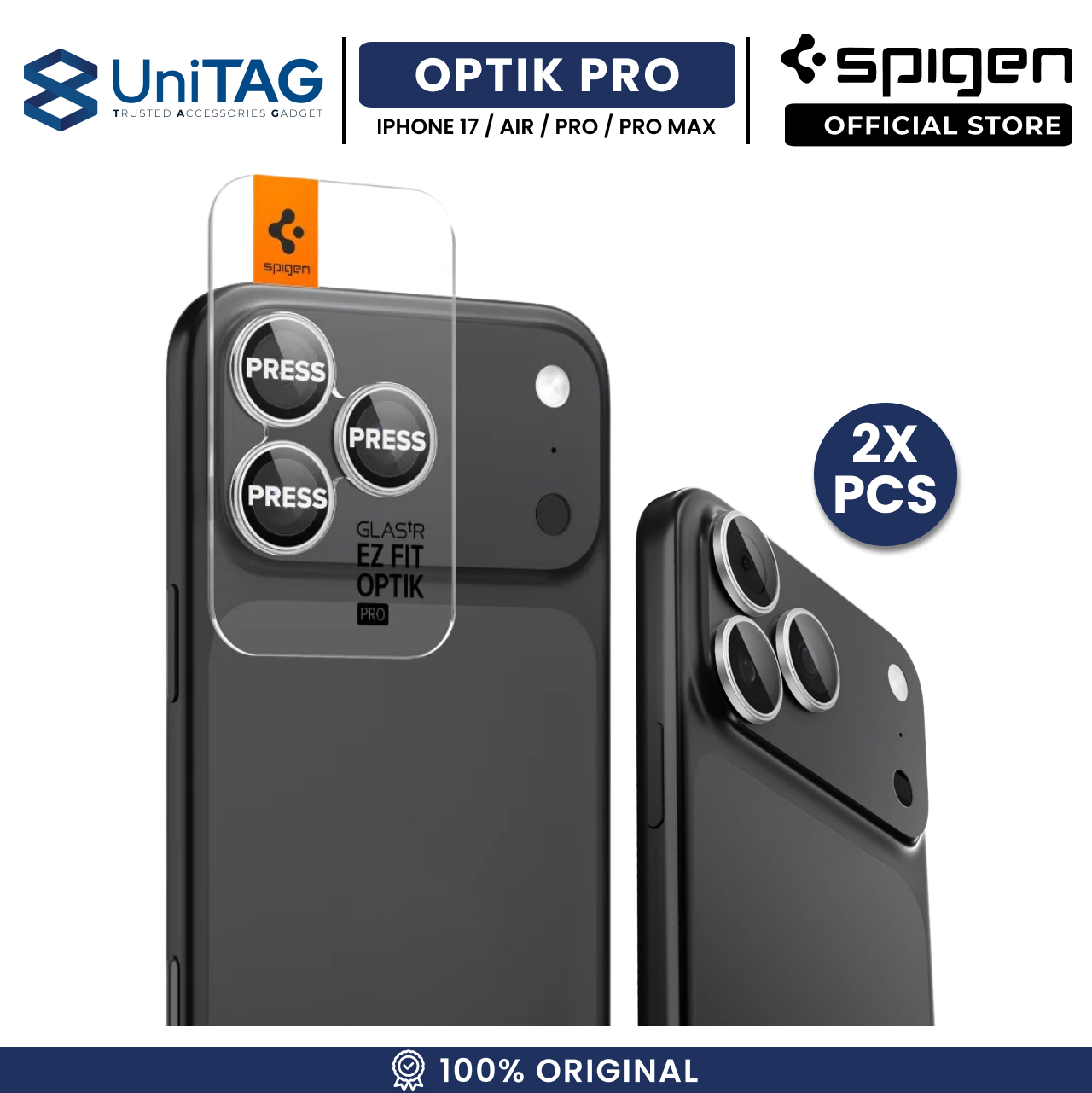 Spigen iPhone 17 / 16 Plus / 16 Camera Lens Protector Camera Ring with Tray 2 Pack GlastR EZ Fit Optik Pro - Silver AGL10126