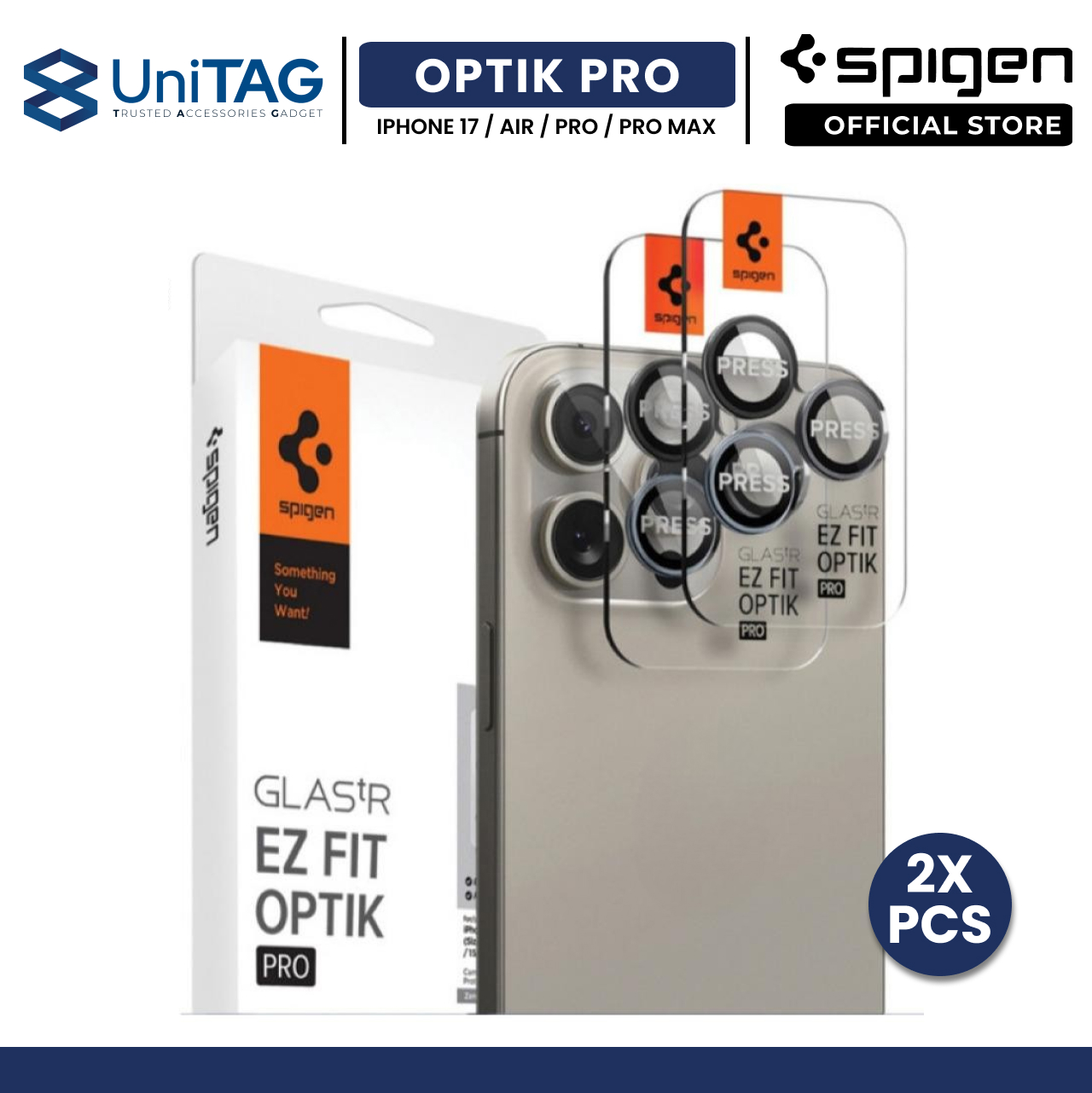Spigen iPhone 17 Pro Max / 17 Pro / 16 Pro / 16 Pro Max / 15 Pro / 15 Pro Max / 14 Pro / 14 Pro Max Camera Lens Protector Camera Ring with Tray 2 Pack GlastR EZ Fit Optik Pro - Zero One Edition AGL06159