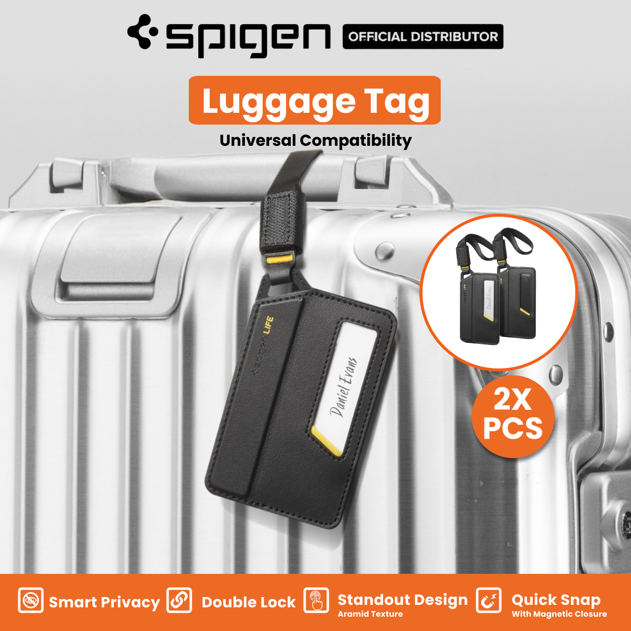 Spigen Label Tag Name Luggage Tag LF510 (2 Pack) - Black AHP08865