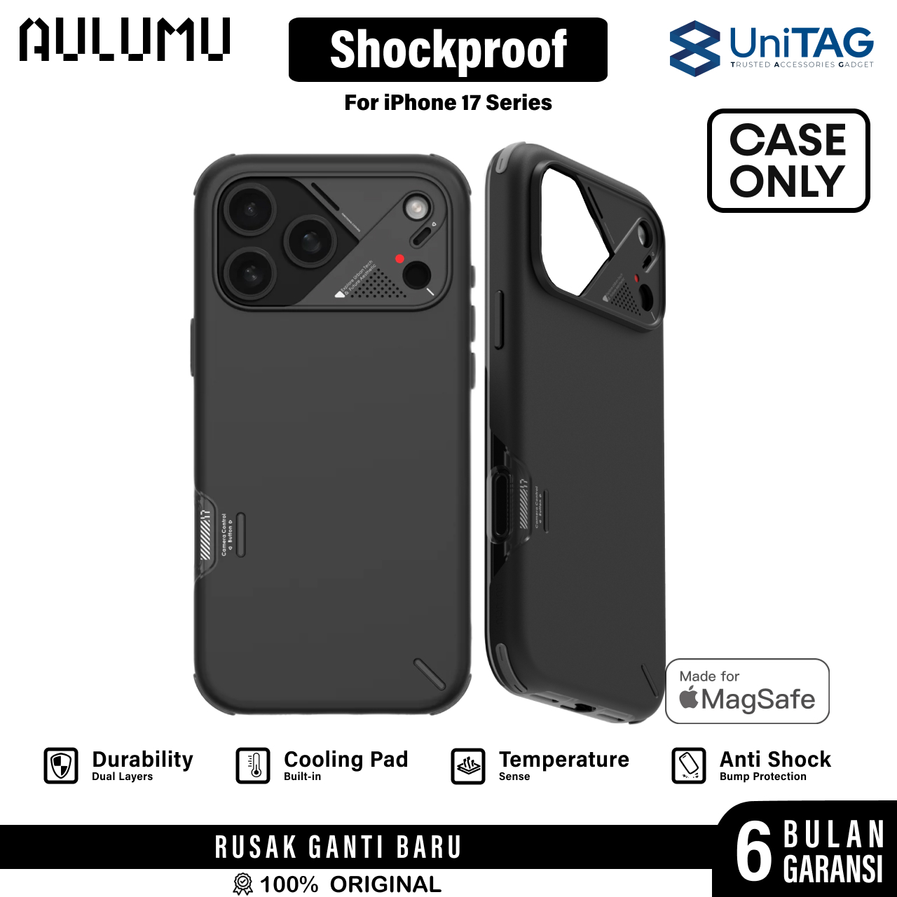 Aulumu iPhone 17 Pro Max Case Slim Shockproof MagSafe - Black A17-SP-BK-PM-1