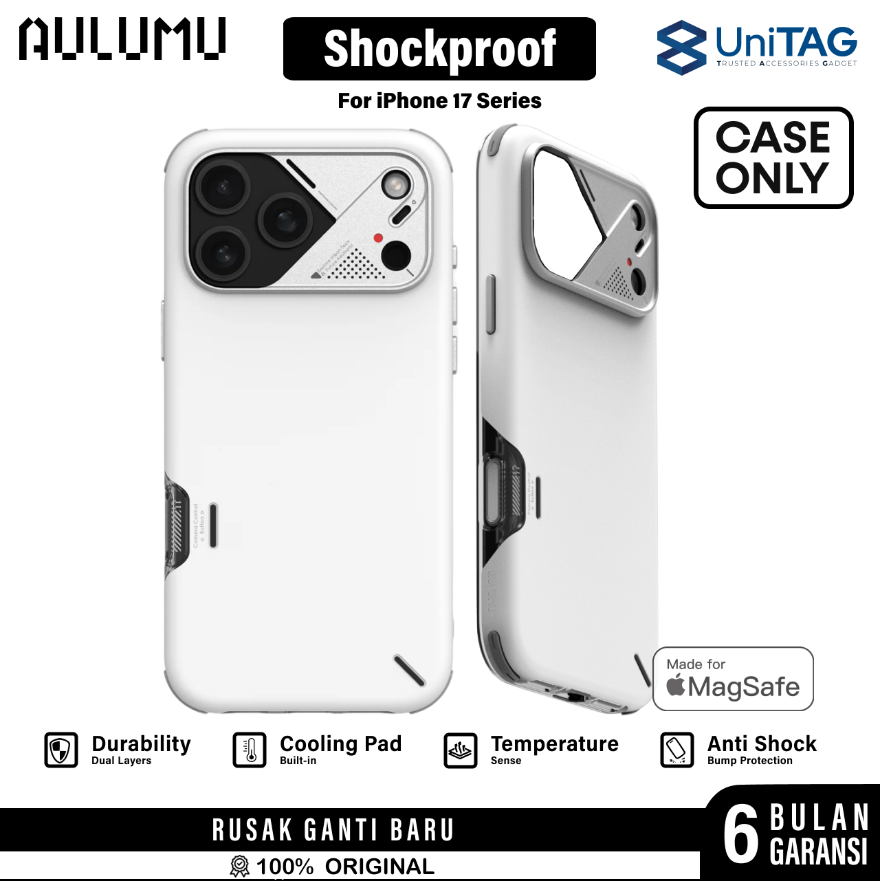 Aulumu iPhone 17 Pro Case Slim Shockproof MagSafe - White A17-SP-WT-PRO