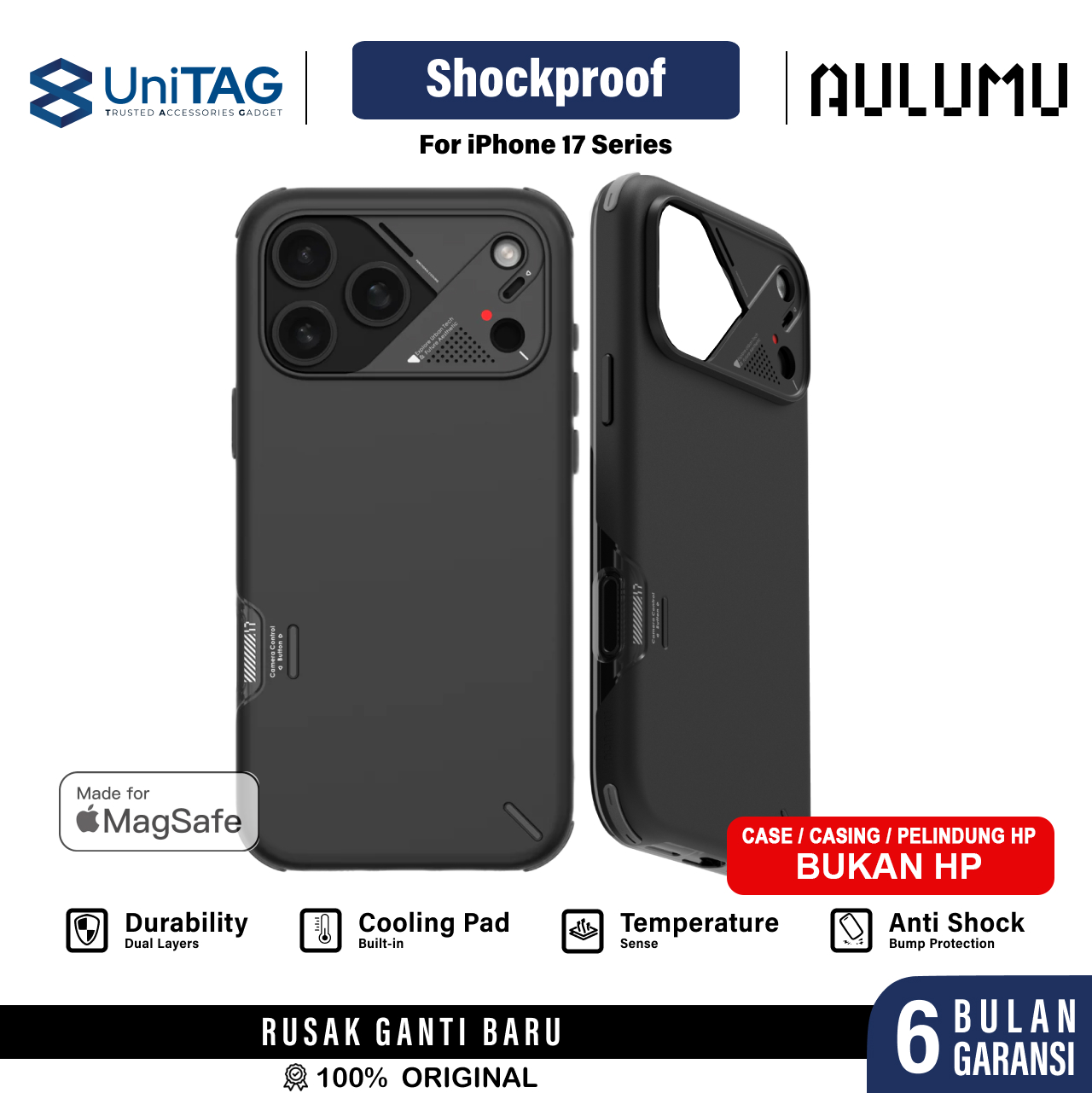 Aulumu iPhone 17 Pro Max Case Slim Shockproof MagSafe - Black A17-SP-BK-PM-1