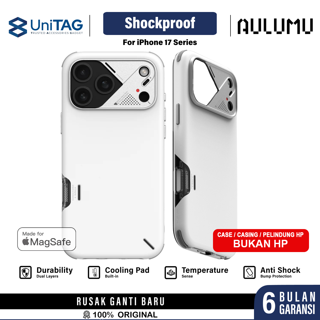 Aulumu iPhone 17 Pro Case Slim Shockproof MagSafe - White A17-SP-WT-PRO