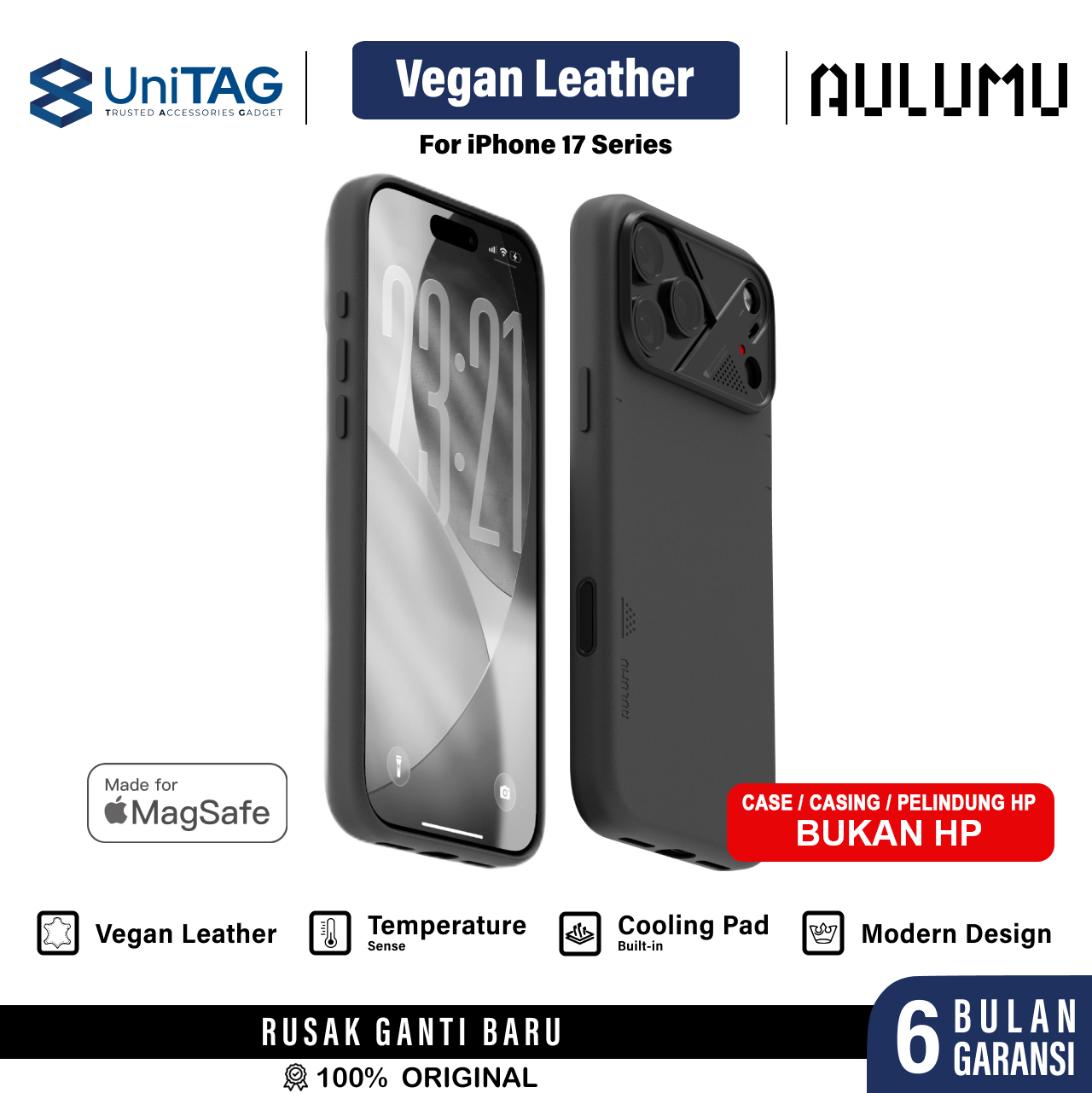 Aulumu iPhone 17 Pro Max Case Vegan Leather MagSafe - Black A17-PU-BK-PM