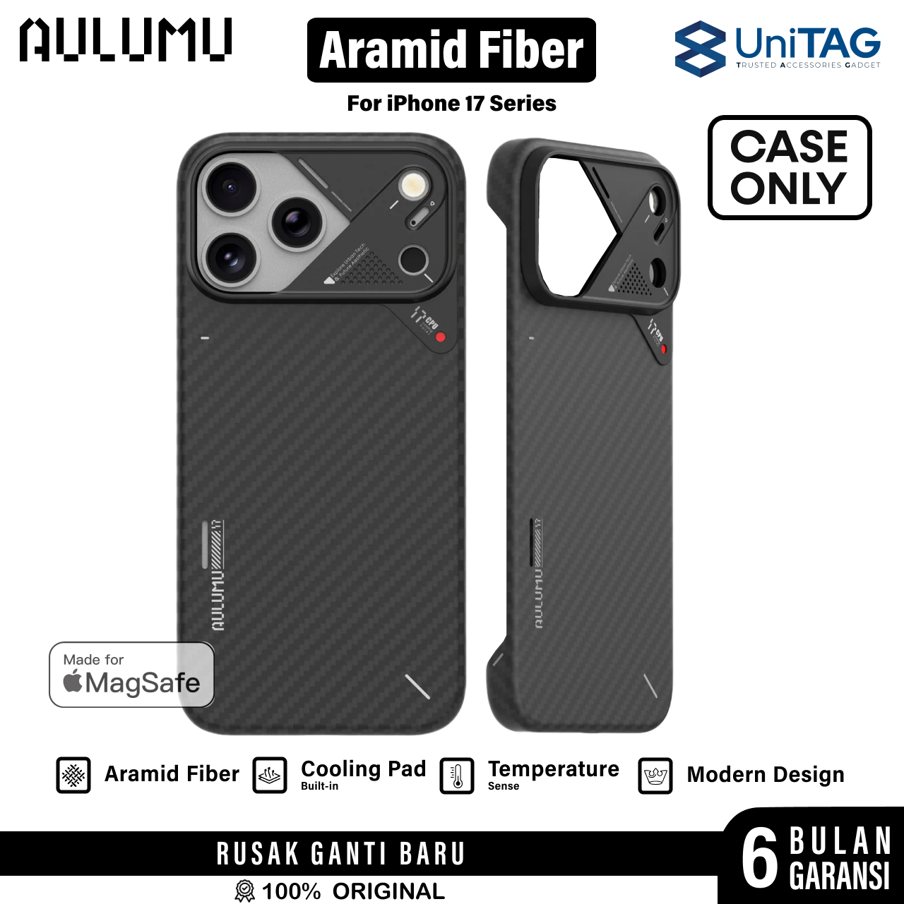 Aulumu iPhone 17 Pro Max Case Aramid Fiber MagSafe - Black A17-AF-BK-PM