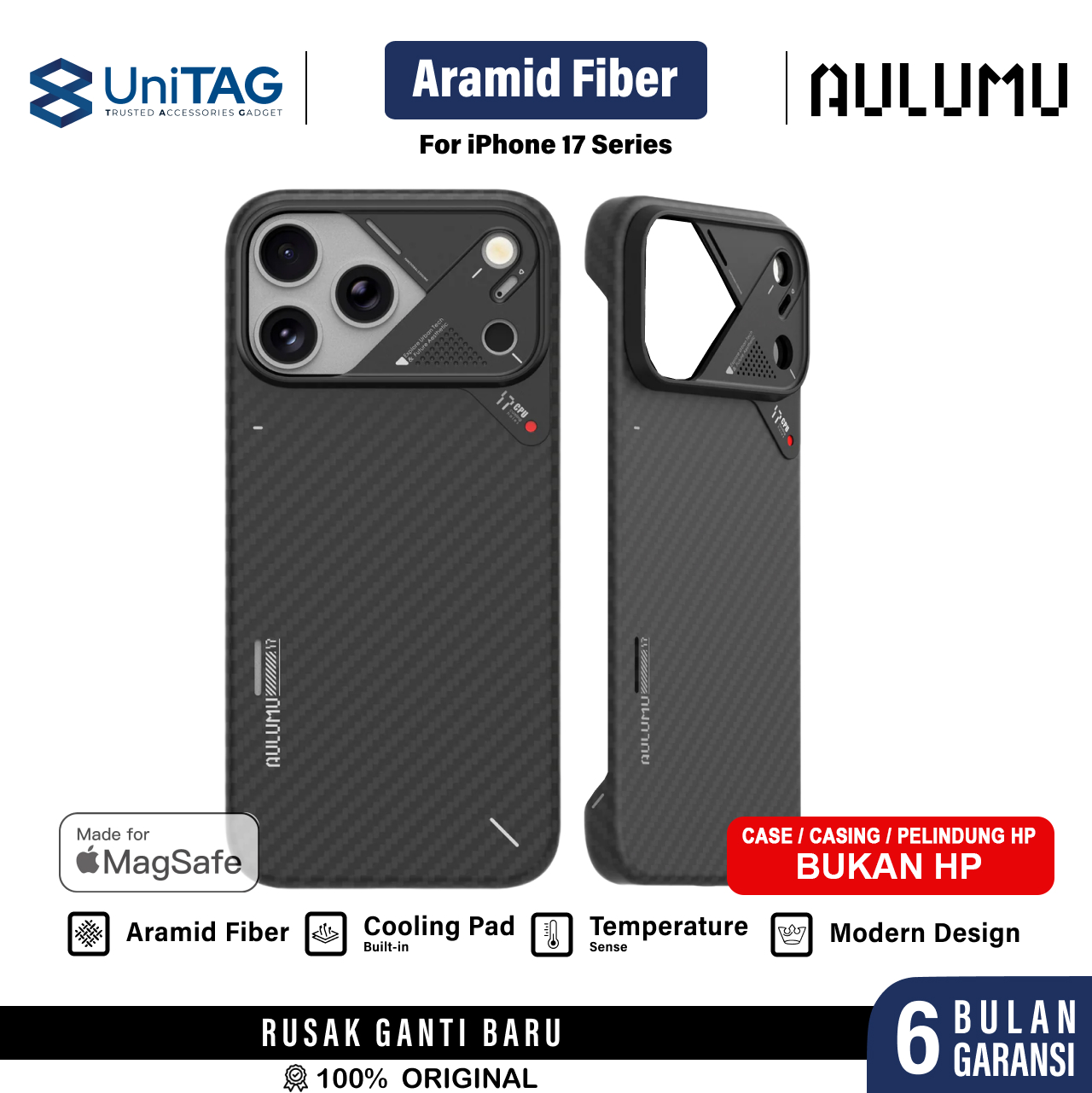Aulumu iPhone 17 Pro Max Case Aramid Fiber MagSafe - Black A17-AF-BK-PM