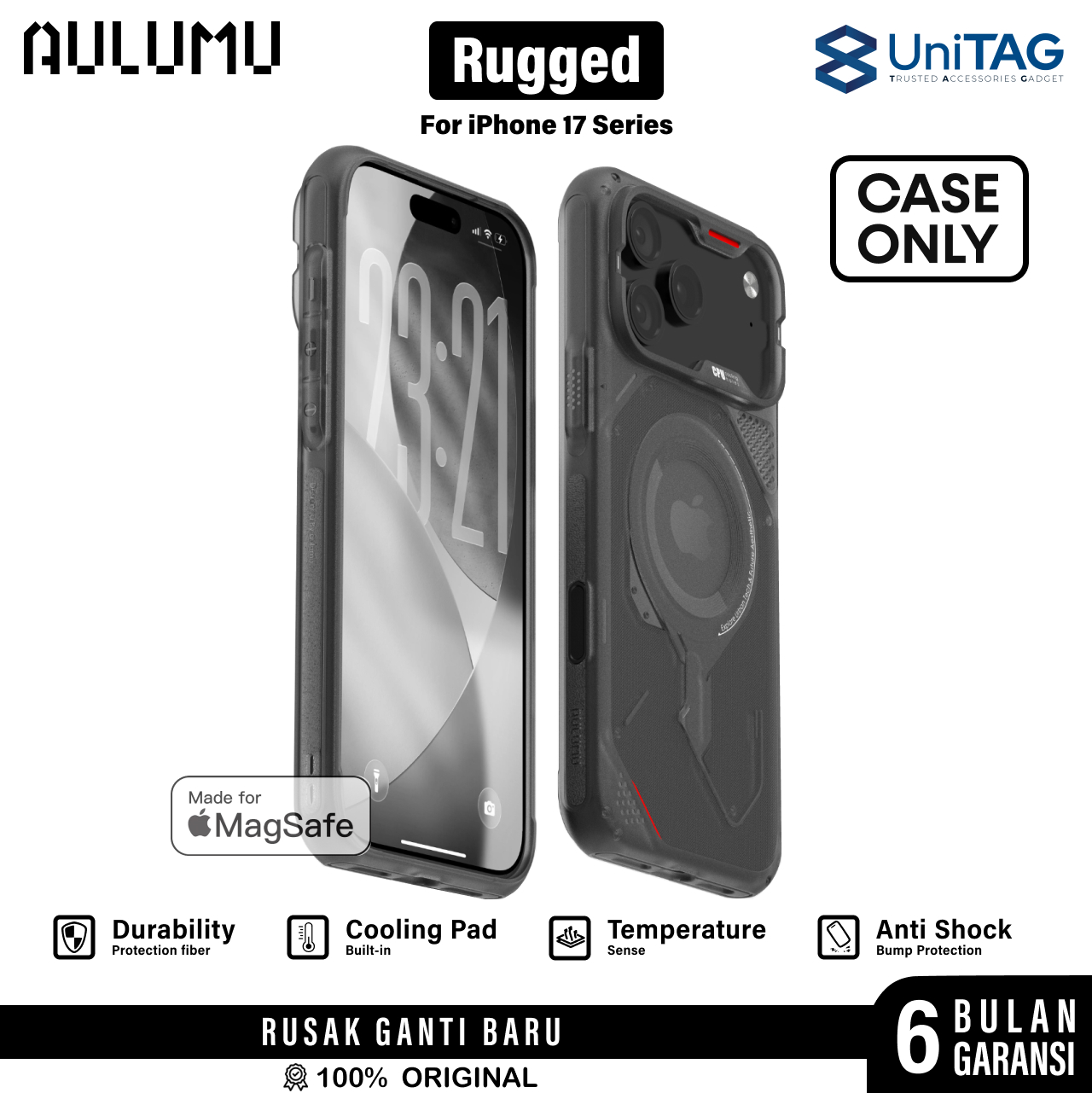 Aulumu iPhone 17 Pro Max Case Rugged MagSafe - Translucent Gray A17-RG-PM