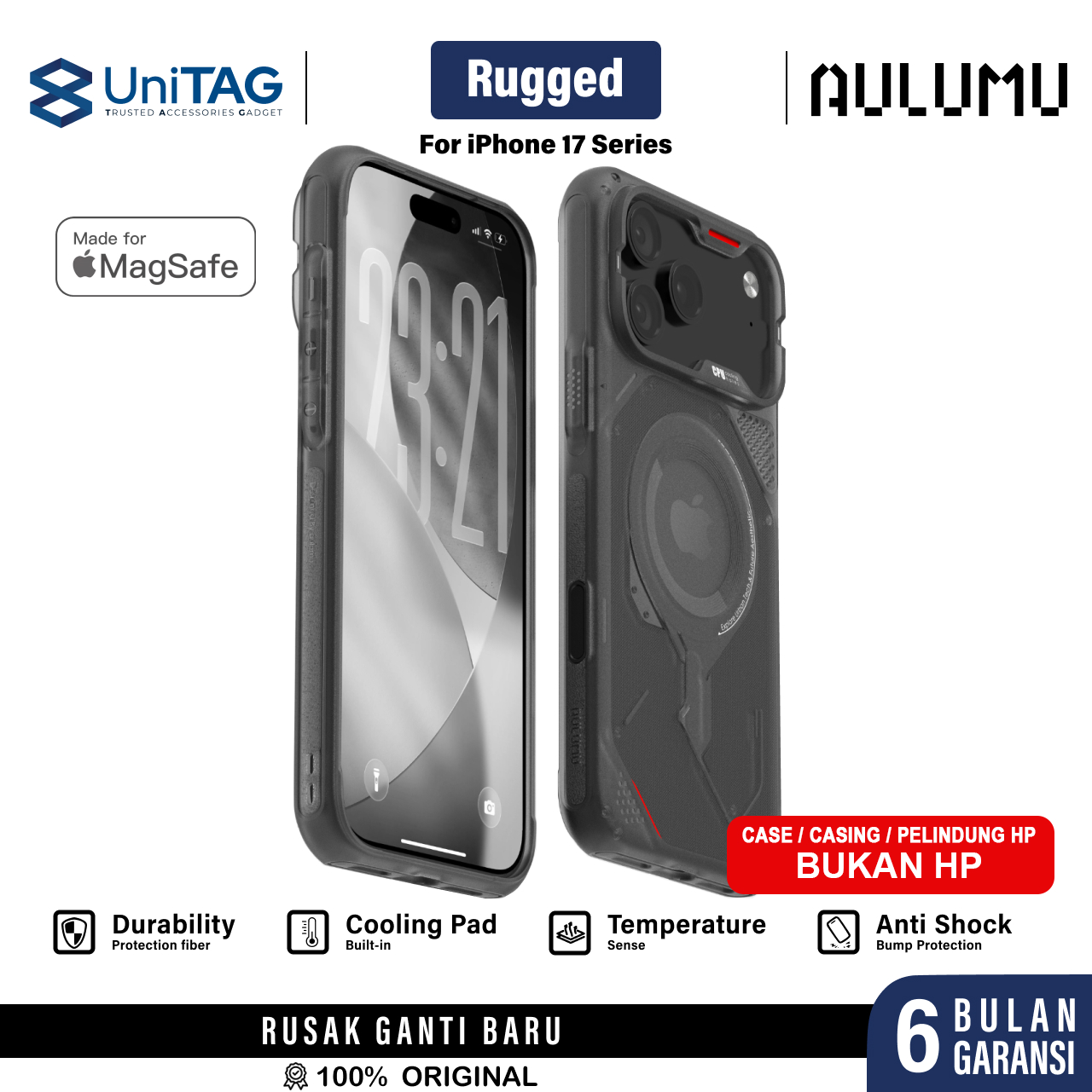 Aulumu iPhone 17 Pro Max Case Rugged MagSafe - Translucent Gray A17-RG-PM
