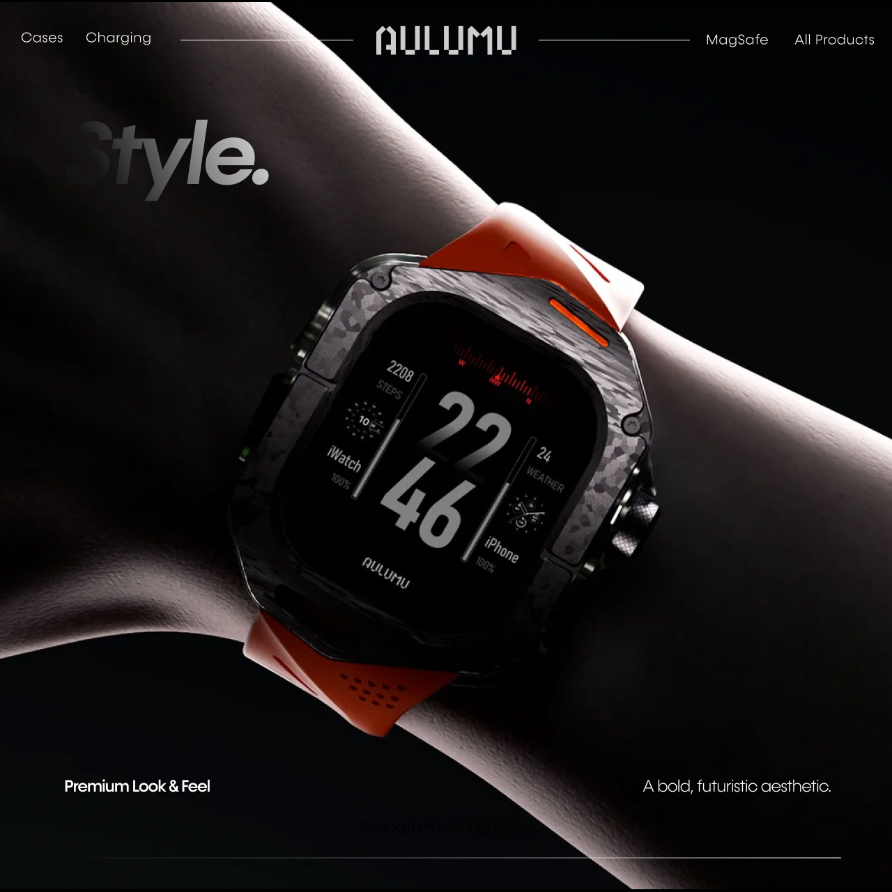 Aulumu Apple Watch Ultra 49mm (Series 3 / 2 / 1) Case Strap A01 Carbon Fiber FKM Band - Black A01-CF-BK