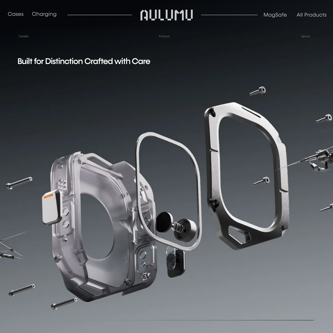 Aulumu Apple Watch Ultra 49mm (Series 3 / 2 / 1) Case Strap A01 Carbon Fiber FKM Band - Black A01-CF-BK