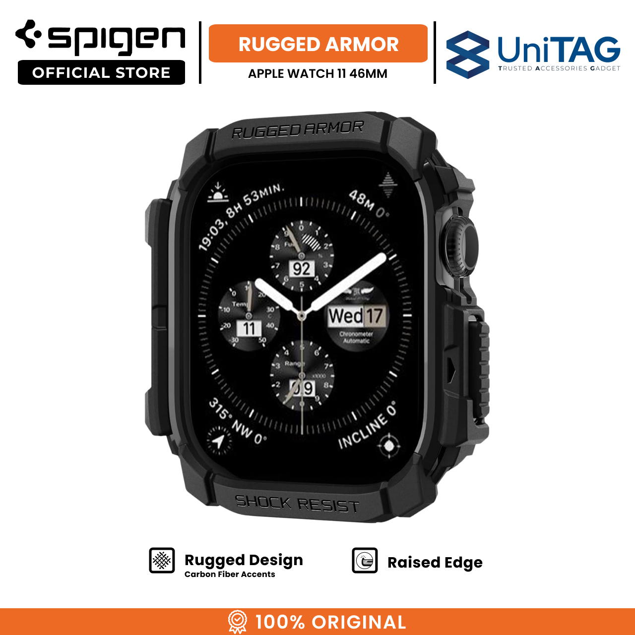 Spigen Apple Watch 46mm (Series 11) Case Rugged Armor 2 - Matte Black ACS10499