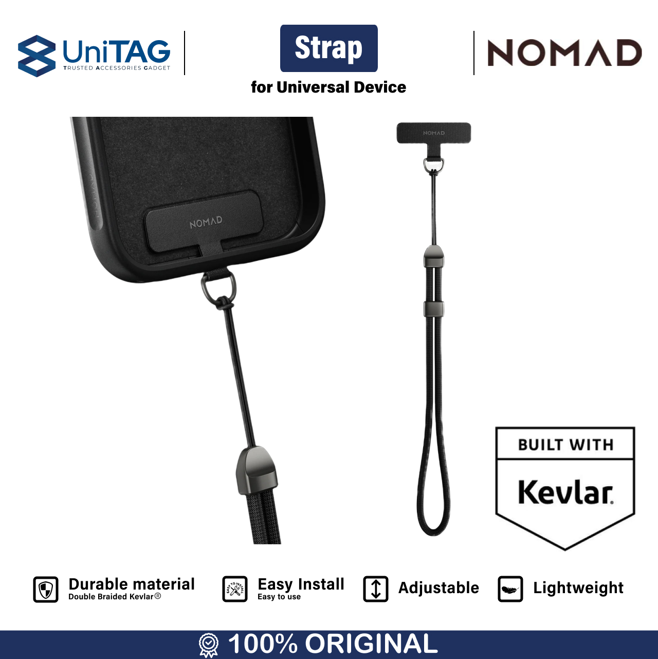 Nomad Universal Phone Wrist Strap Kevlar - Black NM011727858
