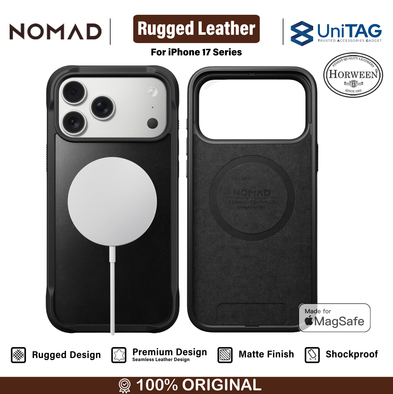Nomad iPhone 17 Pro Case Magsafe Rugged Leather Case - Black Horween NM011802858