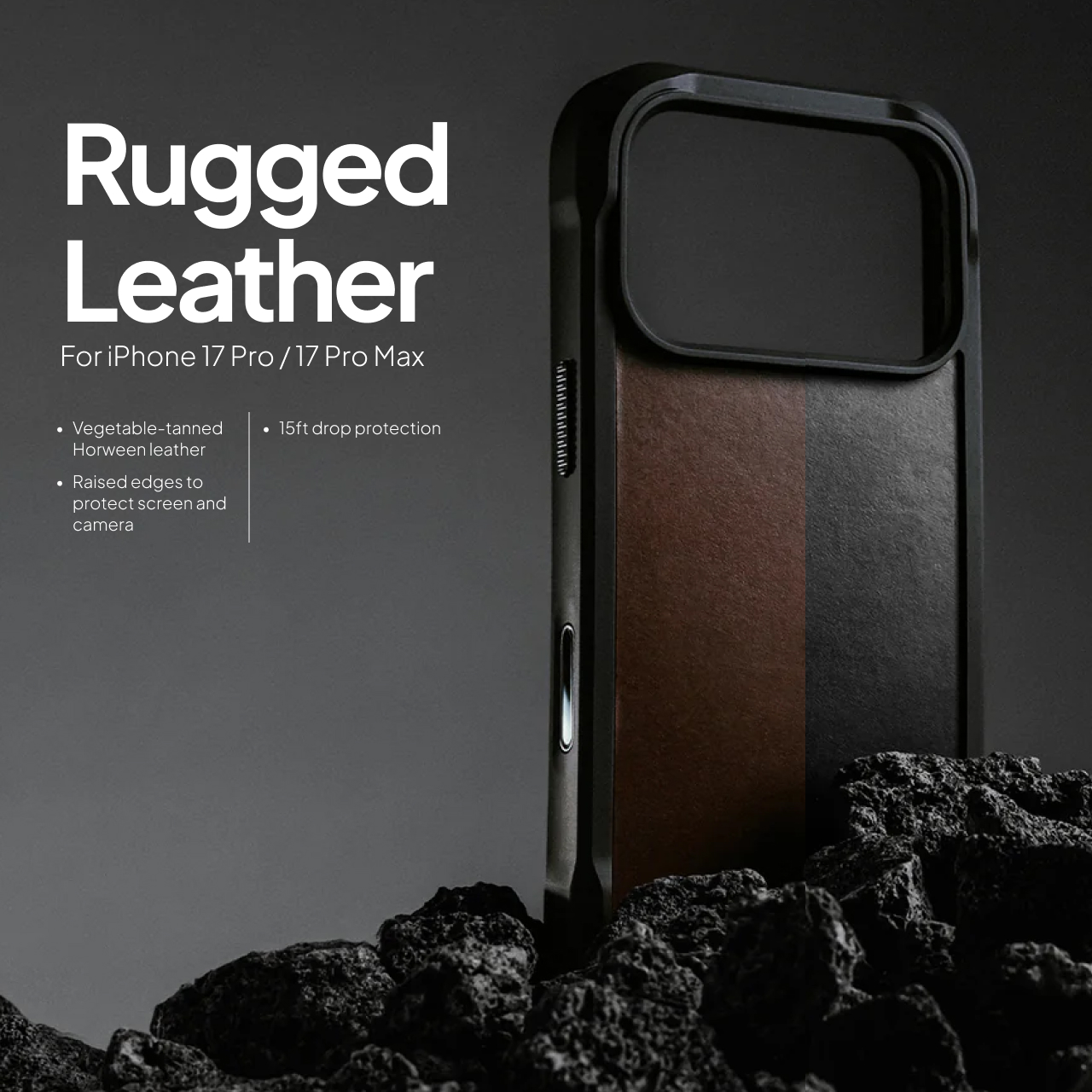 Nomad iPhone 17 Pro Max Case Rugged Leather Case - Black Horween NM011789858