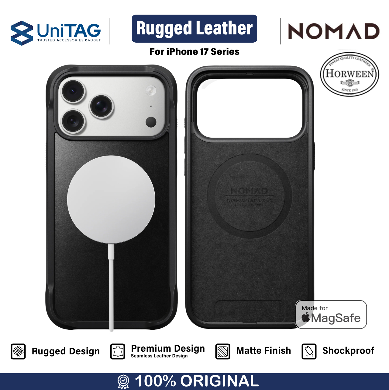 Nomad iPhone 17 Pro Max Case Rugged Leather Case - Black Horween NM011789858