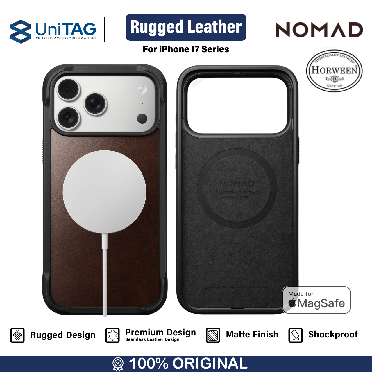Nomad iPhone 17 Pro Max Case Rugged Leather Case - Rustic Brown Horween NM011796858