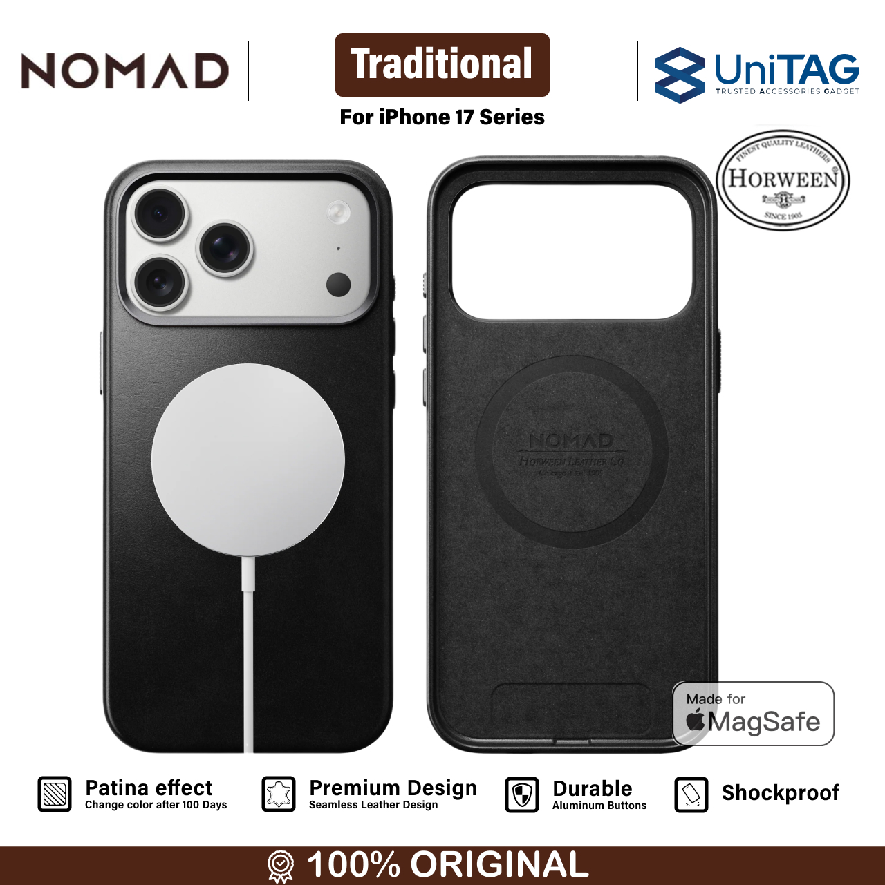 Nomad iPhone 17 Pro Max Case Magsafe Traditional Leather Case - Black Horween NM011925858