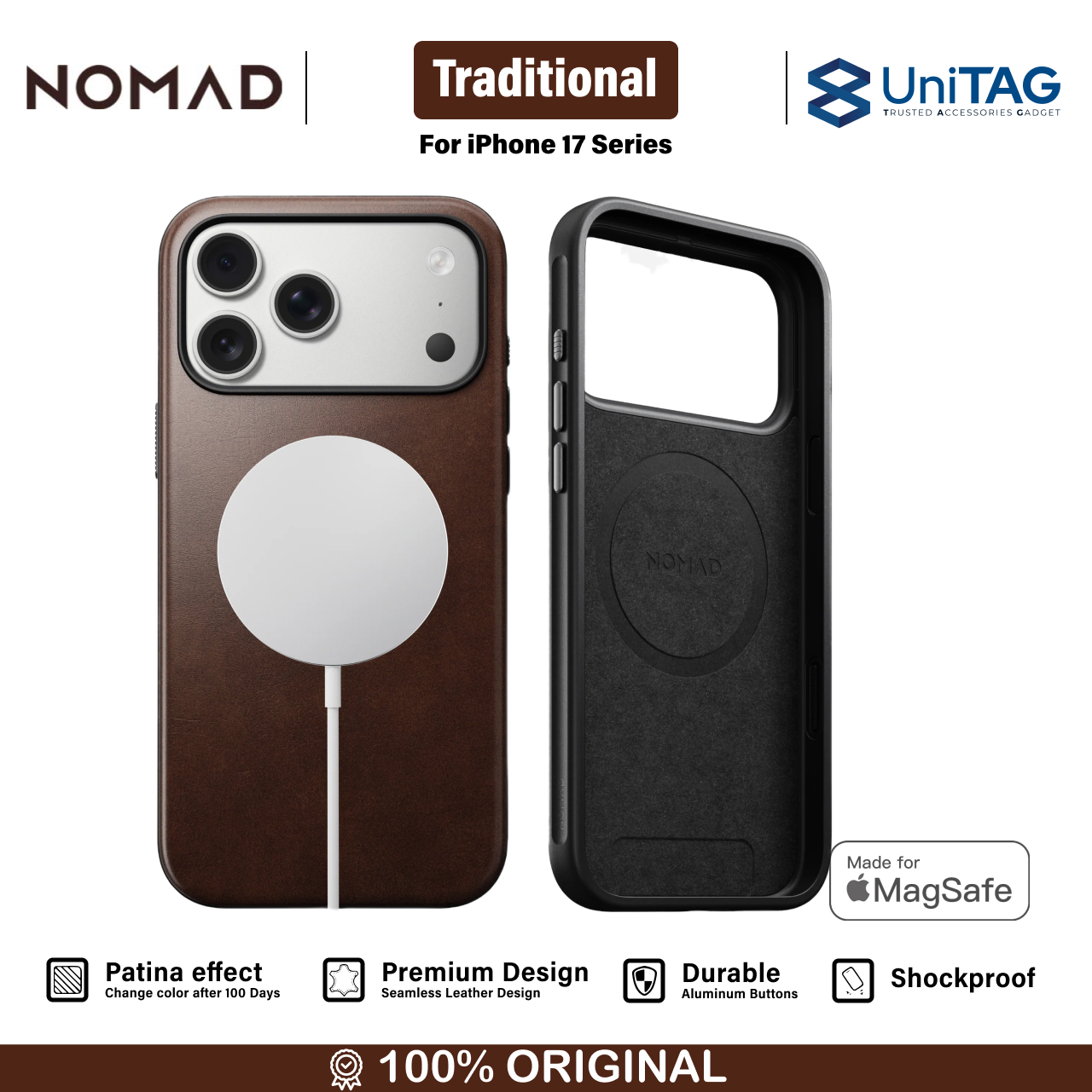 Nomad iPhone 17 Pro Max Case Magsafe Traditional Leather Case - Brown NM011901858