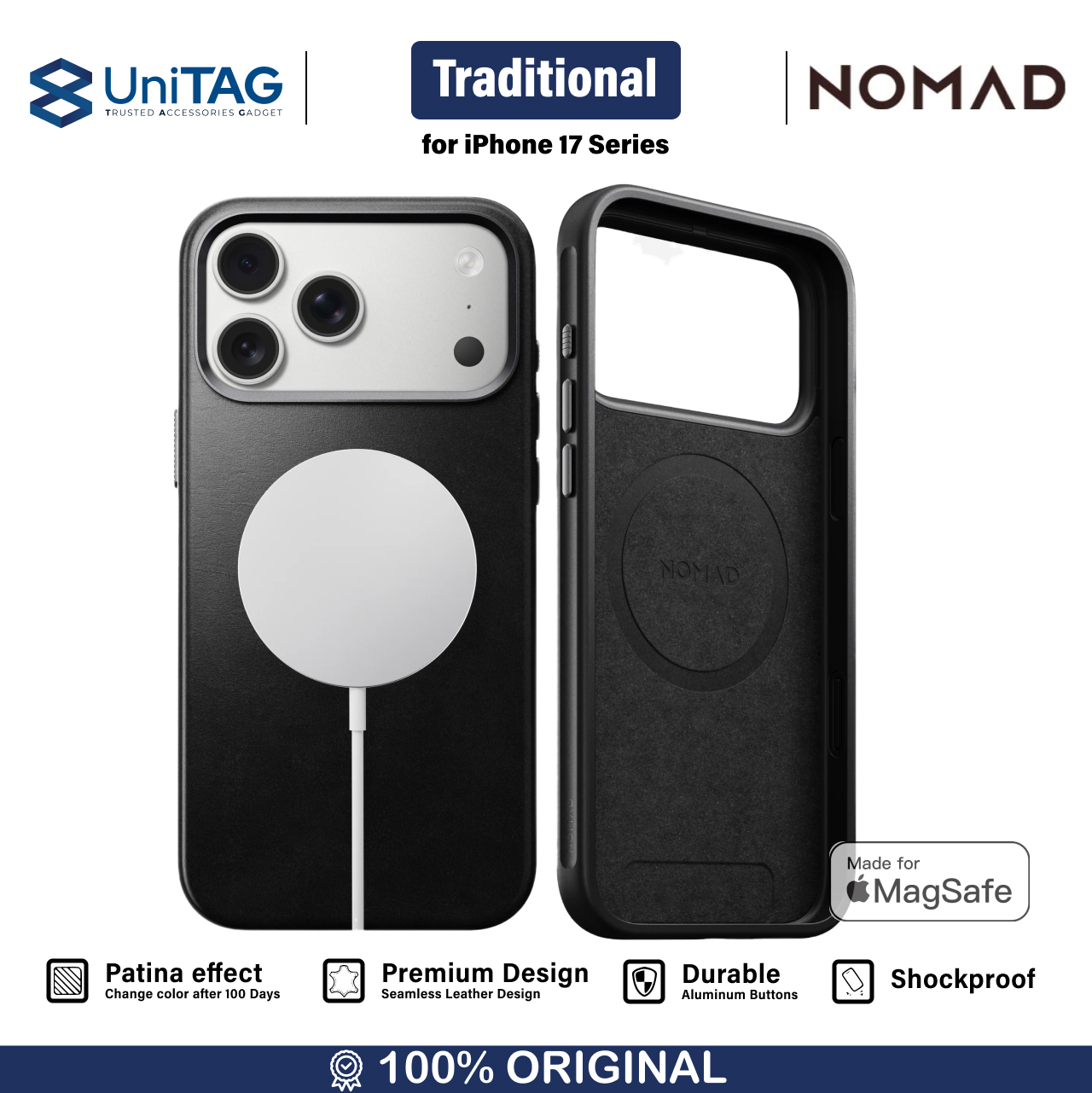 Nomad iPhone 17 Pro Case Magsafe Traditional Leather Case - Black NM011956858