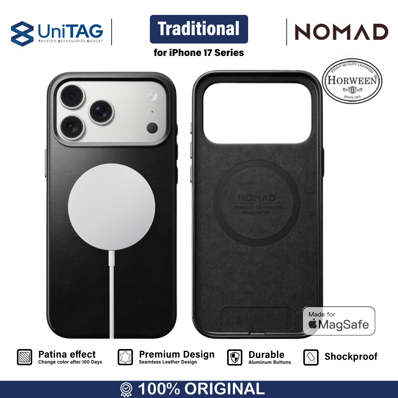 Nomad iPhone 17 Pro Case Magsafe Traditional Leather Case - Black Horween NM011963858