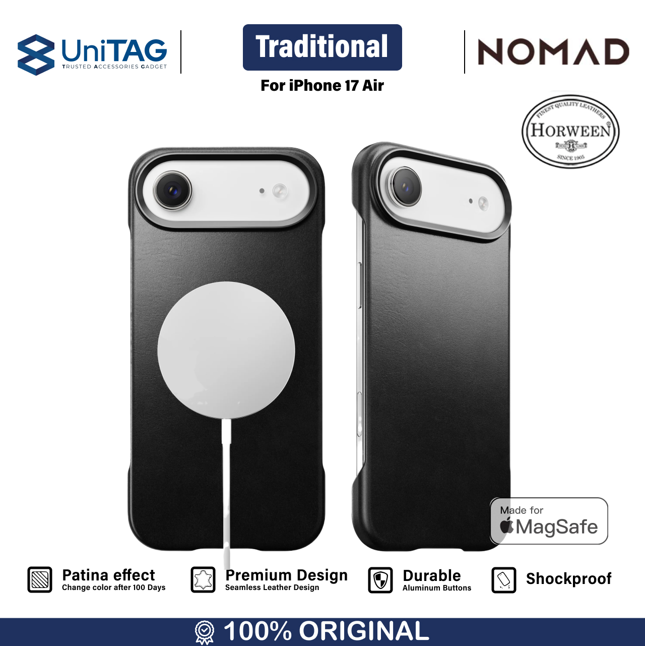 Nomad iPhone Air Case Magsafe Traditional Leather Case - Black Horween NM011871858