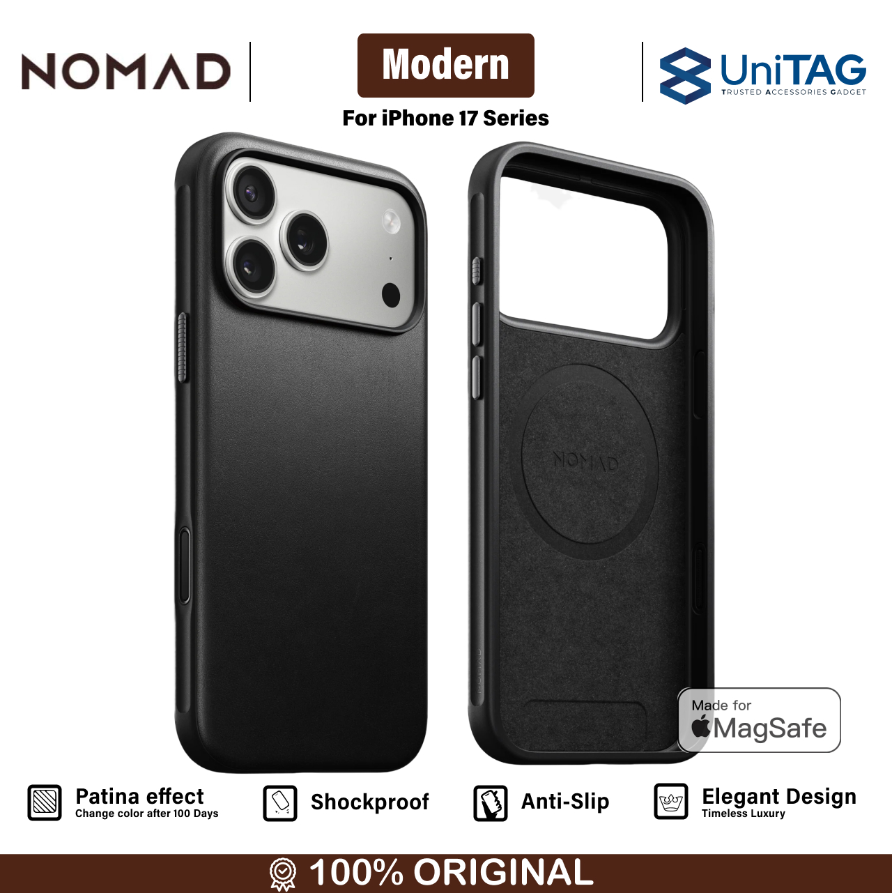 Nomad iPhone 17 Pro Max Case Magsafe Modern Leather Case - Black NM014285858