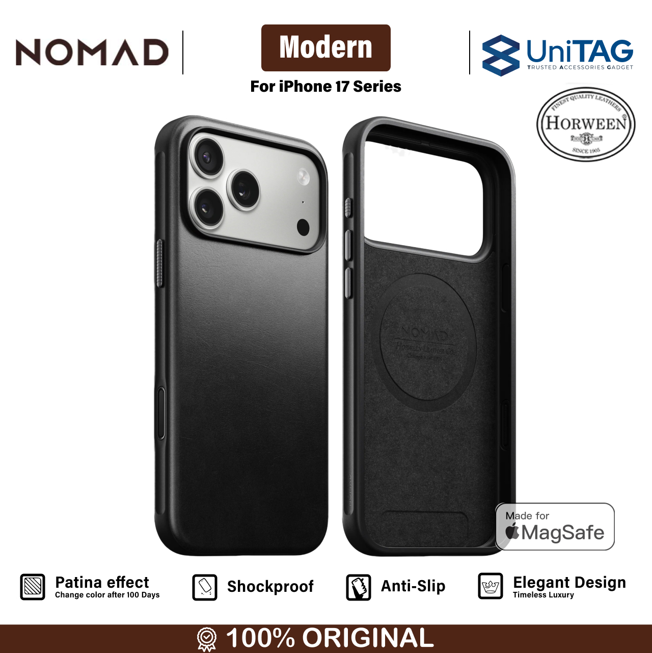 Nomad iPhone 17 Pro Max Case Magsafe Modern Leather Case - Black Horween NM014254858