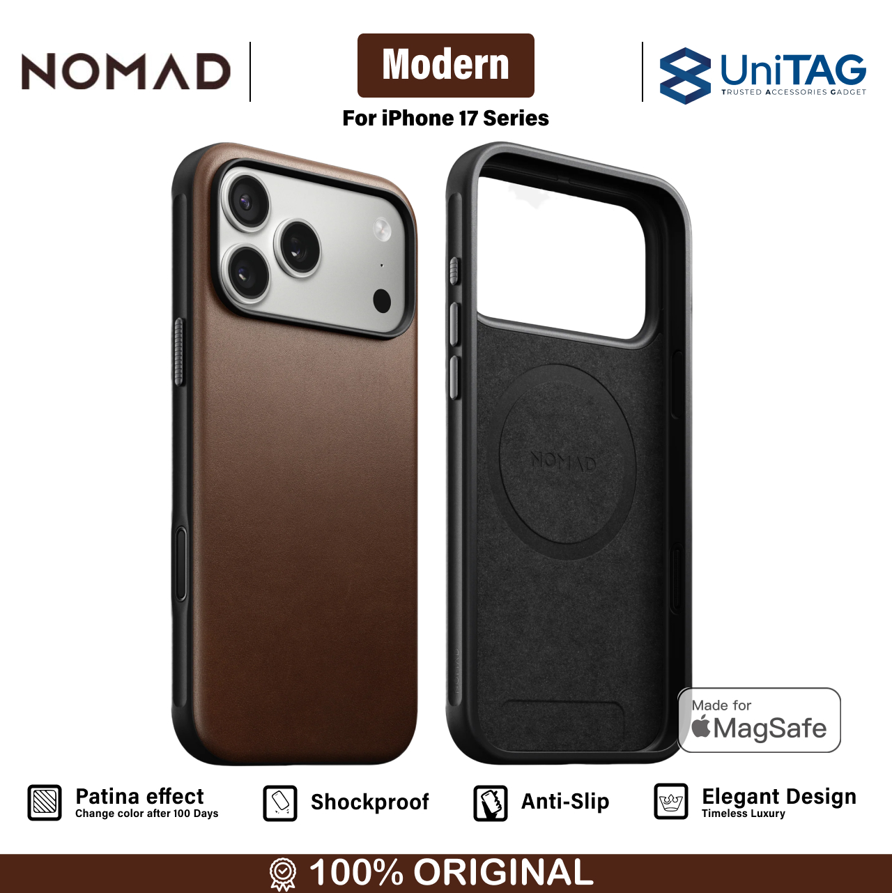 Nomad iPhone 17 Pro Case Magsafe Modern Leather Case - Brown NM014322858