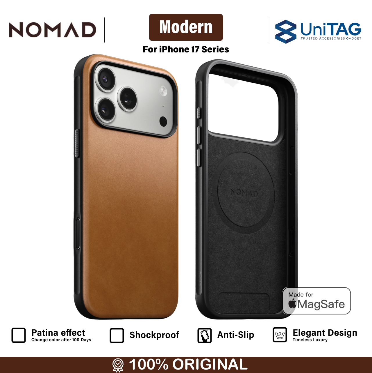 Nomad iPhone 17 Pro Max Case Magsafe Modern Leather Case - English Tan NM014261858