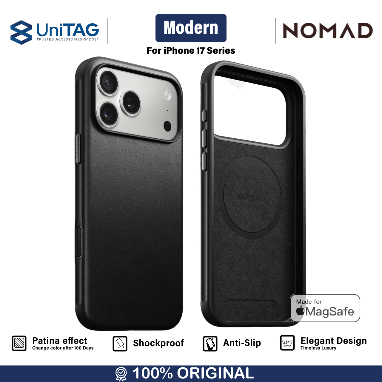 Nomad iPhone 17 Pro Case Magsafe Modern Leather Case - Black NM014339858