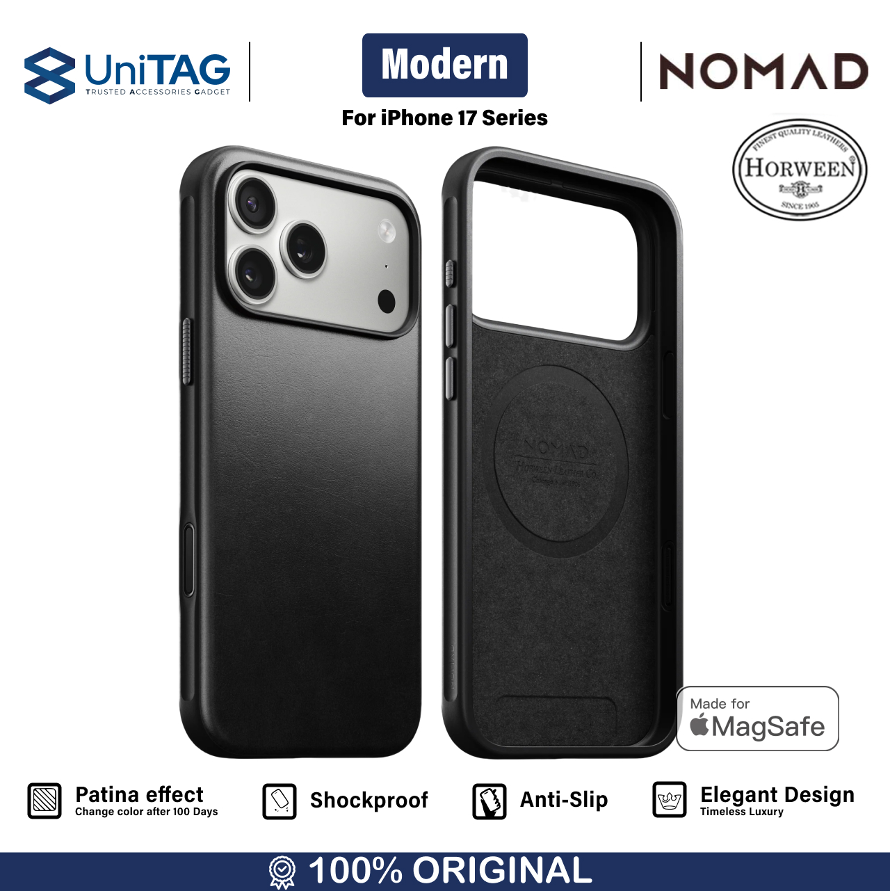 Nomad iPhone 17 Pro Max Case Magsafe Modern Leather Case - Black Horween NM014254858
