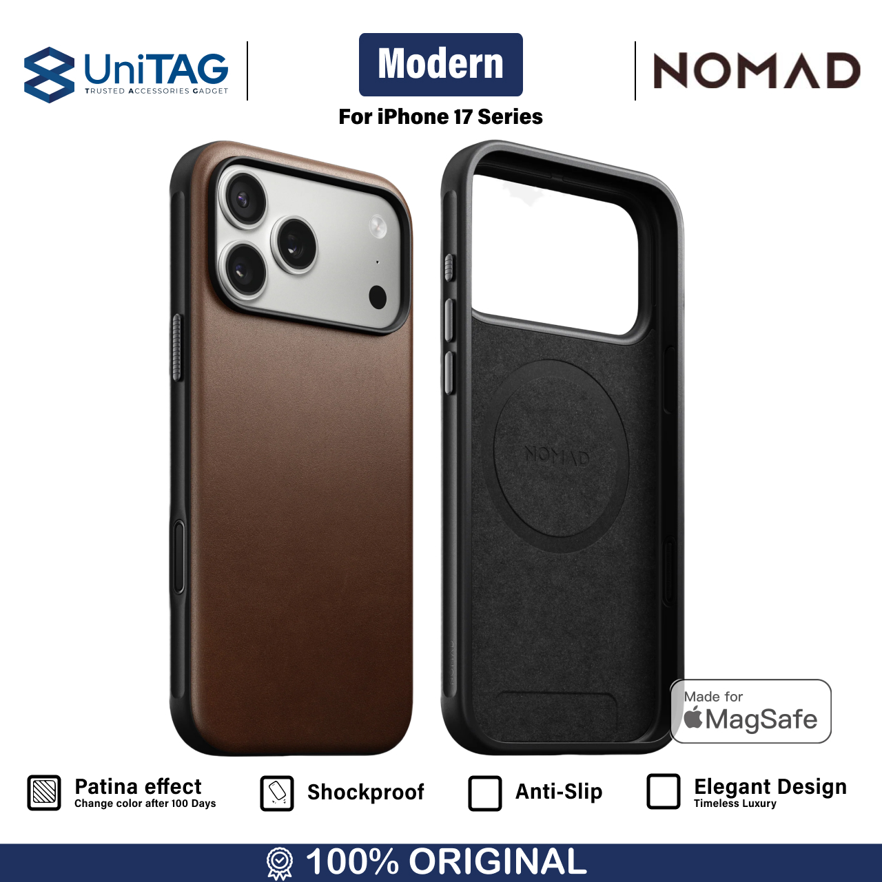 Nomad iPhone 17 Pro Case Magsafe Modern Leather Case - Brown NM014322858