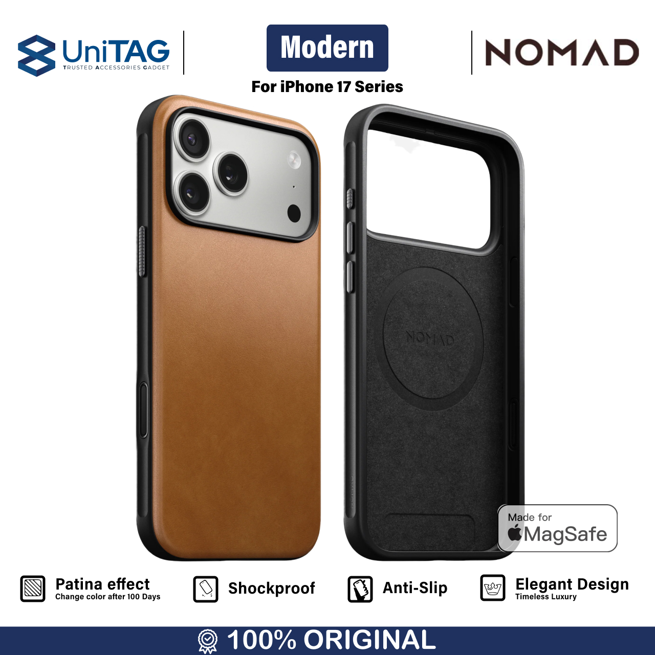 Nomad iPhone 17 Pro Max Case Magsafe Modern Leather Case - English Tan NM014261858