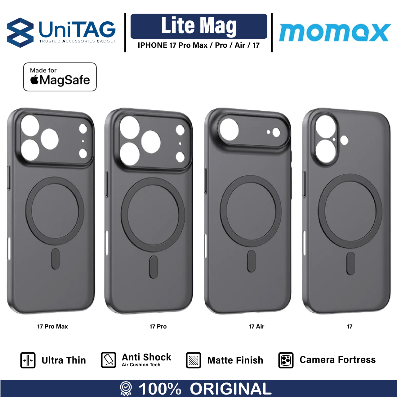Momax iPhone 17 Pro Case Magsafe CaseForm Lite Magnetic - Transparent Black MTAP25MD