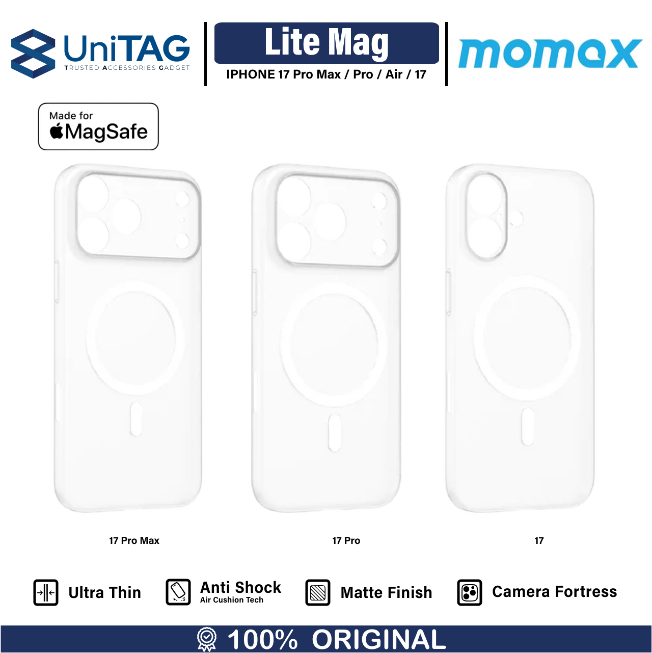 Momax iPhone 17 Case Magsafe CaseForm Lite Magnetic - Transparent Clear MTAP25SW
