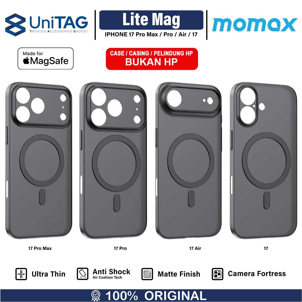 Momax iPhone 17 Pro Case Magsafe CaseForm Lite Magnetic - Transparent Black MTAP25MD