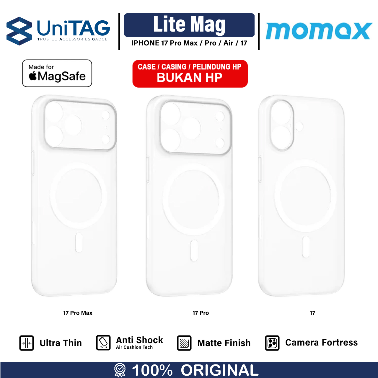 Momax iPhone 17 Case Magsafe CaseForm Lite Magnetic - Transparent Clear MTAP25SW
