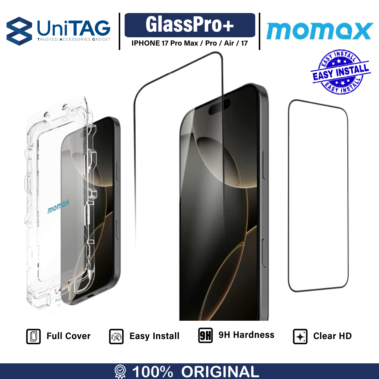 Momax iPhone 17 Pro Max Tempered Glass GlassPro+ 3D Full Cover - Clear PZAP25F1XLD