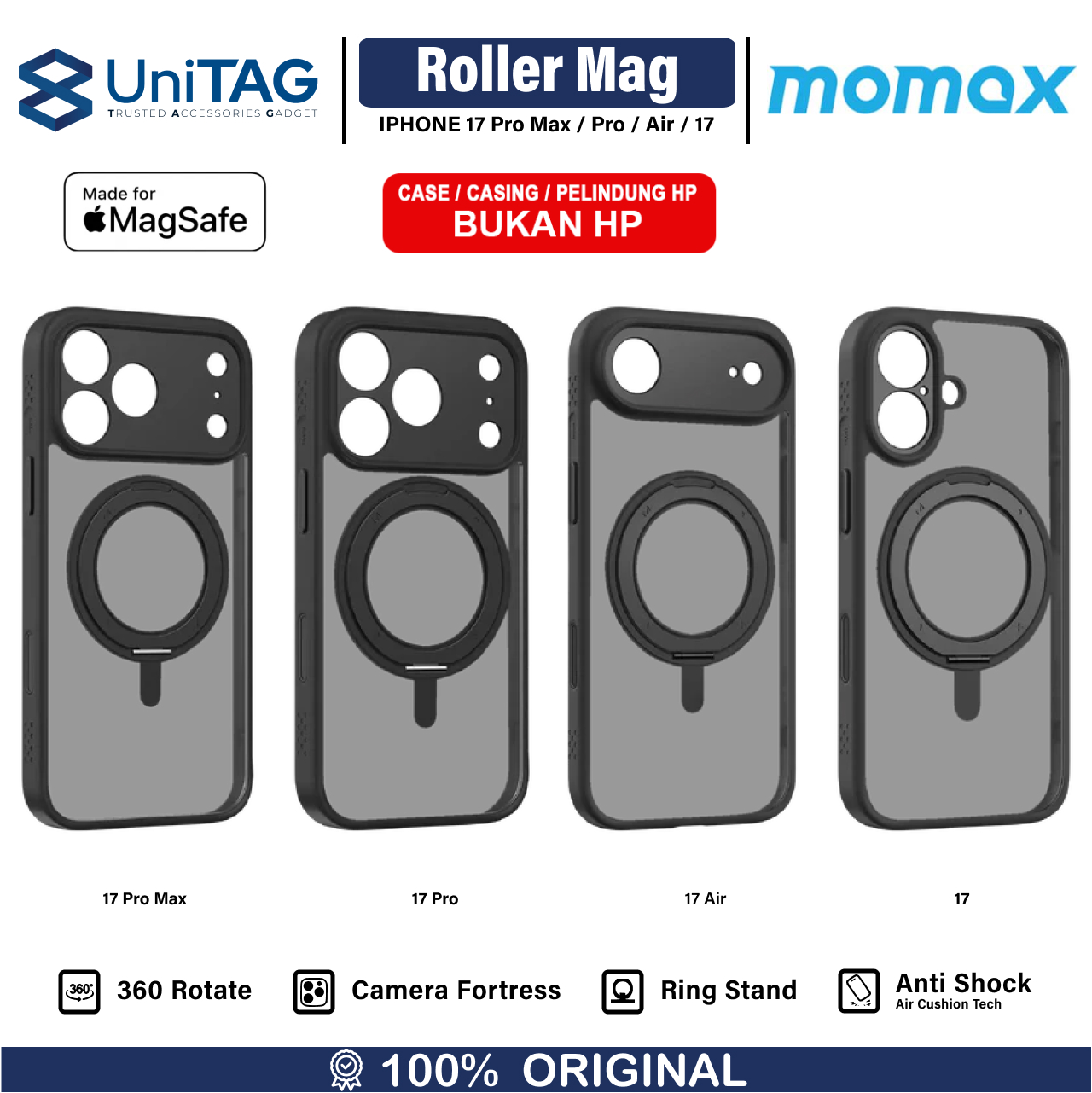 Momax iPhone 17 Pro Case Magsafe Stand CaseFORM Roller Magnetic - Black MRAP25MD
