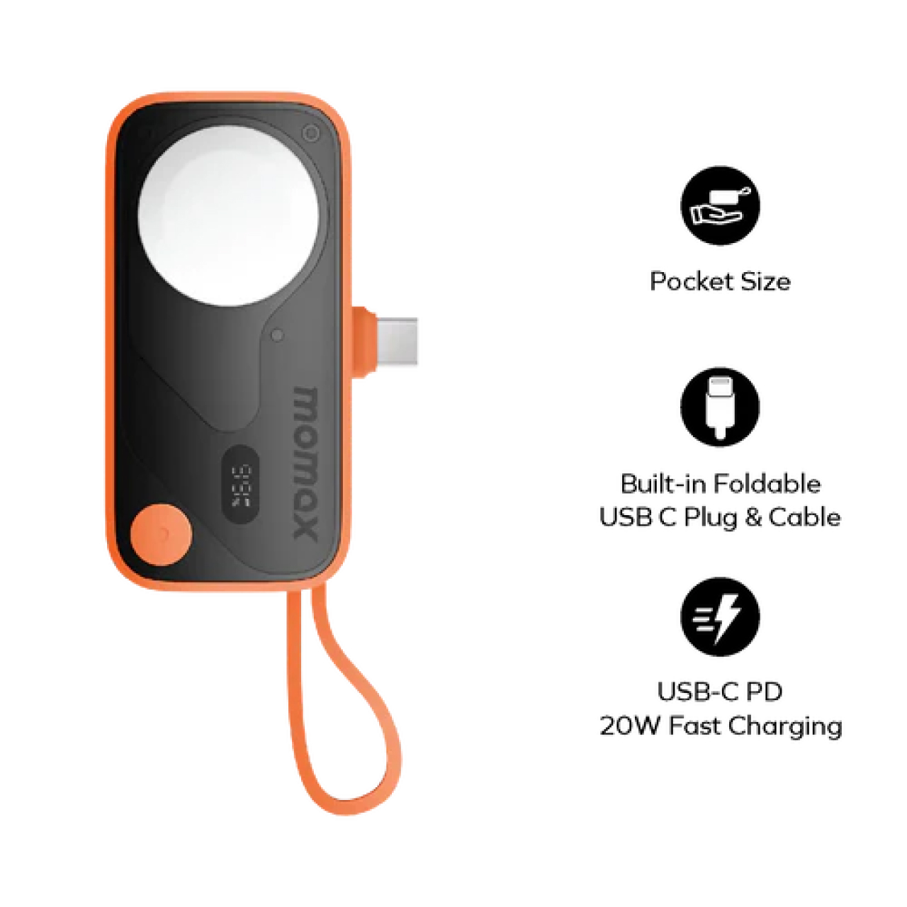 Momax Powerbank 3 in 1 1-Power X Pro Mini+ 5000mAh (+ 2 USB C Cable & Apple Watch Fast Charge) - White IP170W