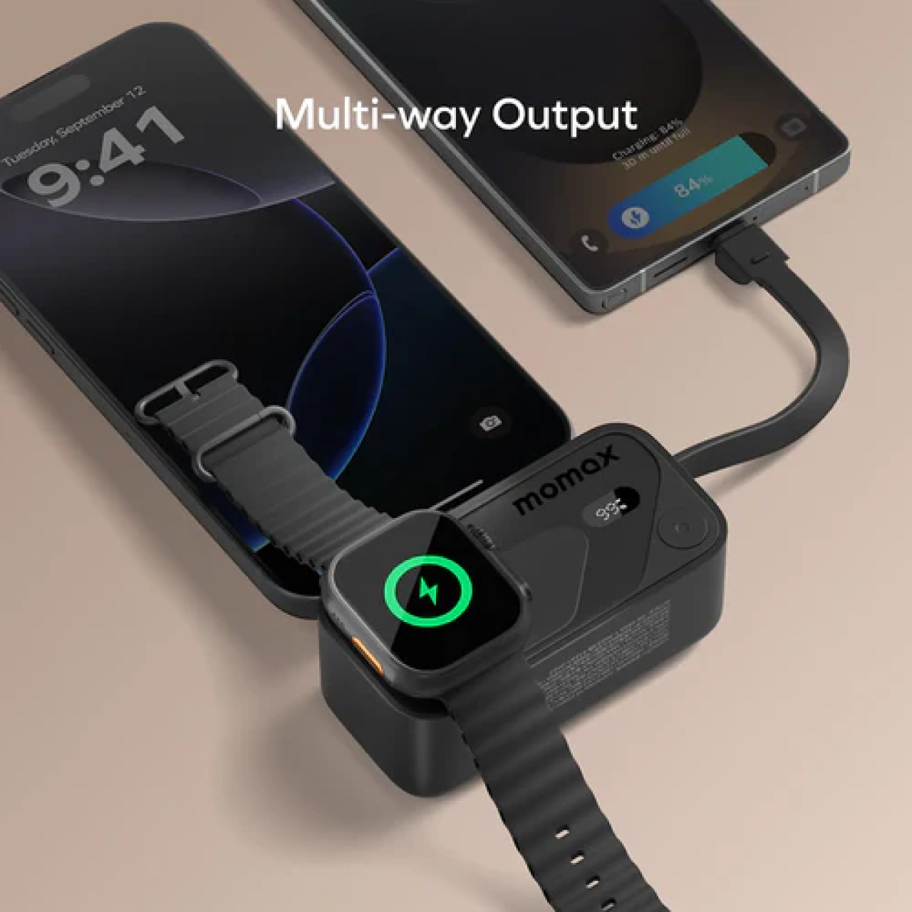 Momax Powerbank 3 in 1 1-Power X Pro Mini+ 5000mAh (+ 2 USB C Cable & Apple Watch Fast Charge) - White IP170W