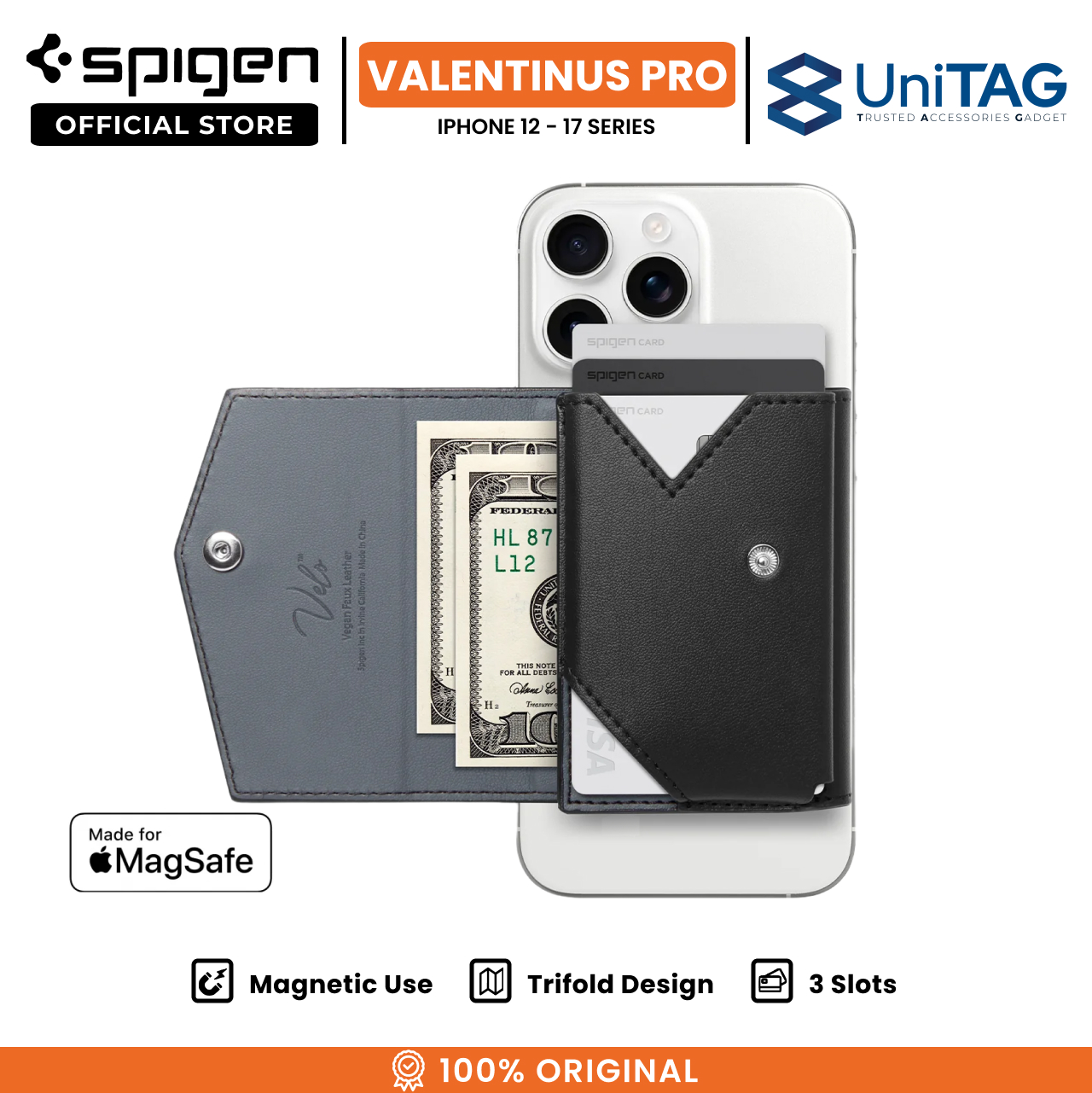 Spigen Card Holder Magsafe Valentinus Pro Wallet (3 Card) - Black AFA09442
