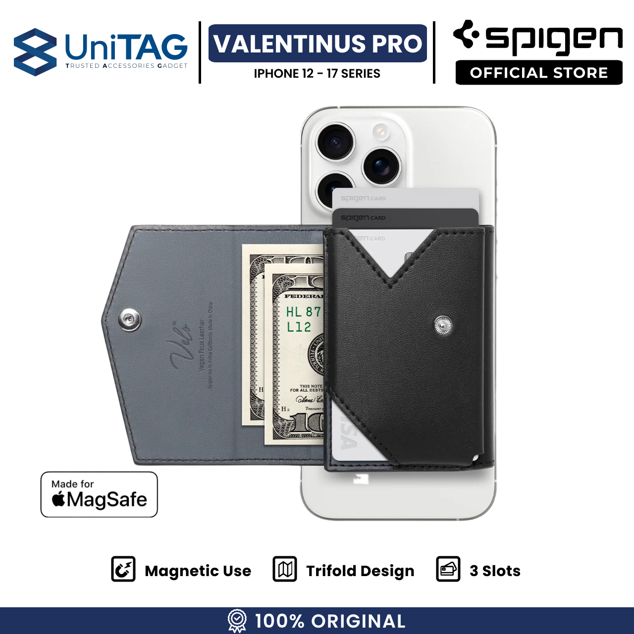 Spigen Card Holder Magsafe Valentinus Pro Wallet (3 Card) - Black AFA09442