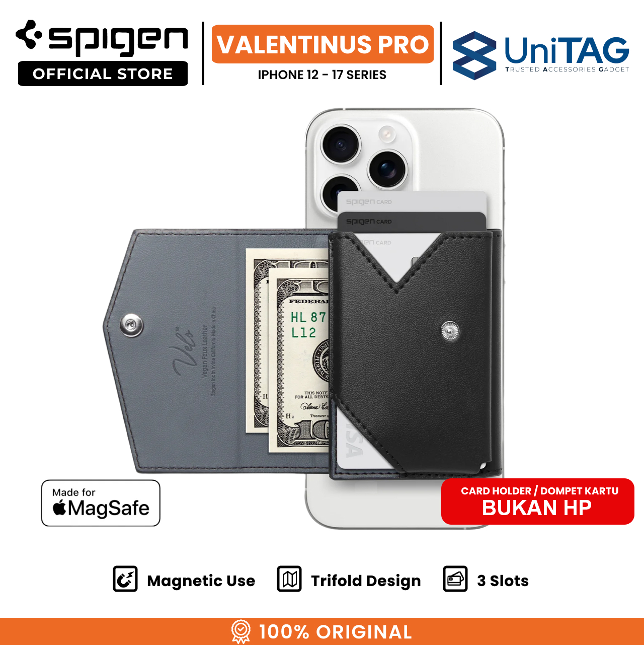 Spigen Card Holder Magsafe Valentinus Pro Wallet (3 Card) - Black AFA09442