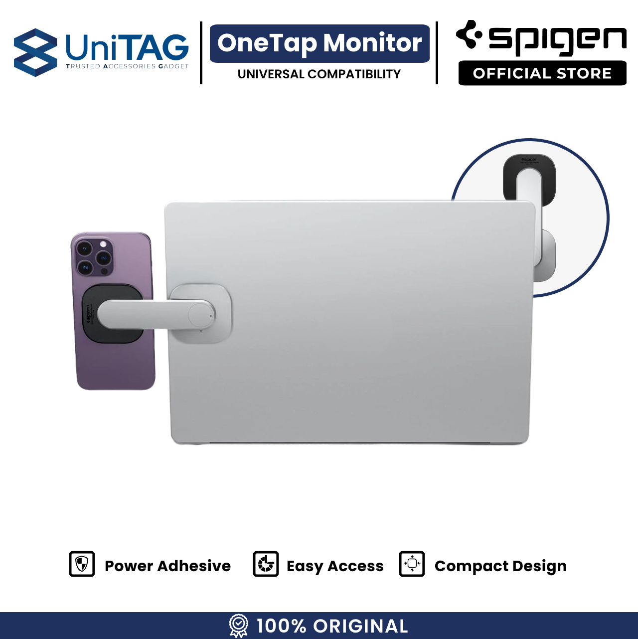 Spigen Magnetic Phone Holder OneTap Monitor / Laptop Mount S312 - Silver AMP06049