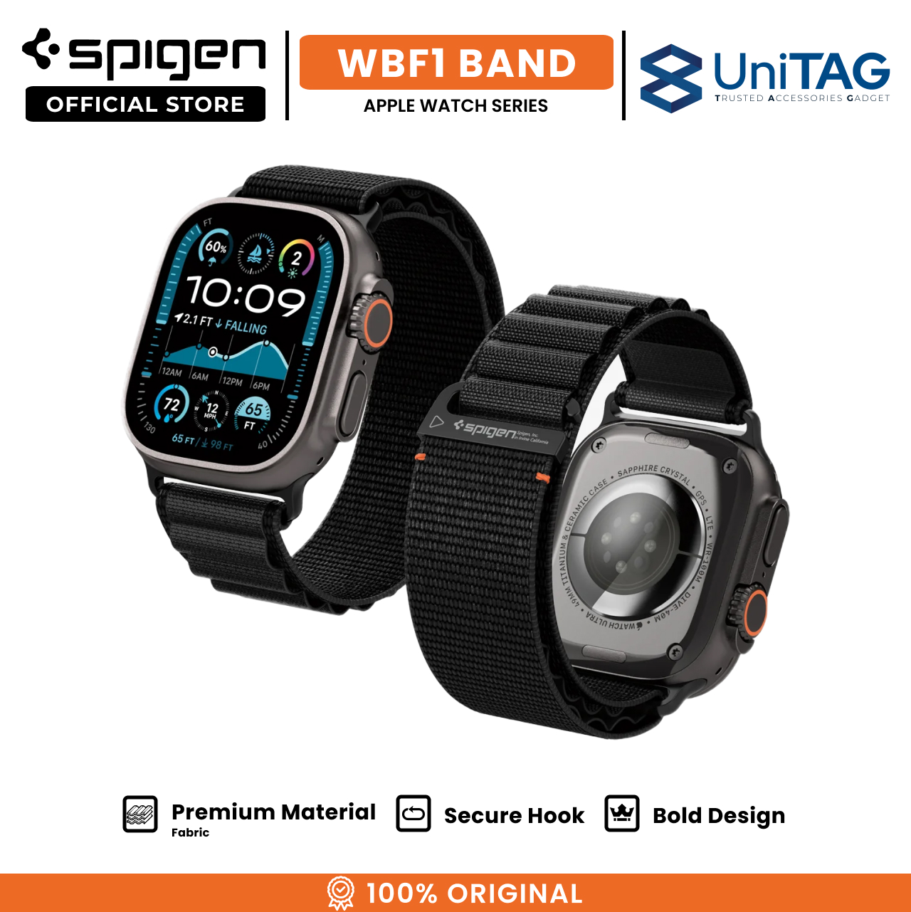 Spigen Apple Watch 49mm / 46mm / 45mm / 44mm / 42mm (Series 3 / 2 / 1) Strap Band WBF1 - Black AMP10144